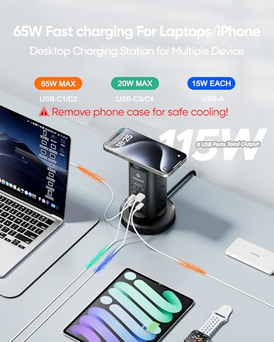 Kakyanill 115W USB Charging Station, Power Strip Tower with 9 AC 8 USB - color: Black&Orange