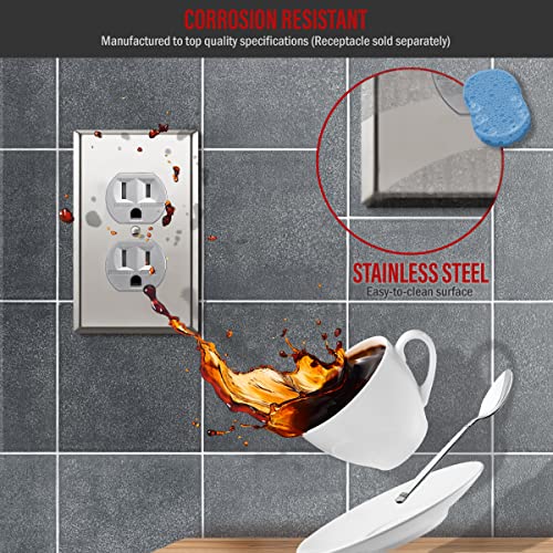 ENERLITES Duplex Receptacle Metal Wall Plate, 1-Gang, Polished Chrome - color: Polished Chrome, size: Standard Size
