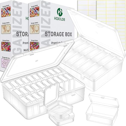 46Pcs Bead Organizer Set, Premium Small and Medium Clear Plastic Storage Boxes for Jewelry Making Crafts Screws Seeds DIY Bracelets Diamond Small Parts, Stackable Containers with Hinged Lid and Labels - size: 2 Pack 46 Pcs (Small and Medium)