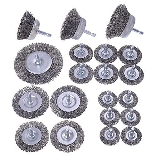 20- Pack Wire Brush Cup Wheels Drill, 1/4 Inch Hex Shank for Rust Removal | 0.012 inch Coarse Carbon Steel, Cleaning Rust and Abrasive, Wire Wheel Brush Drill Attachments