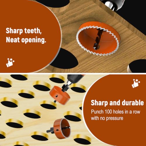 9-Piece Hole Saw Kit 32-76mm with Mandrels & Case for Wood, PVC, Plywood - color: Orange