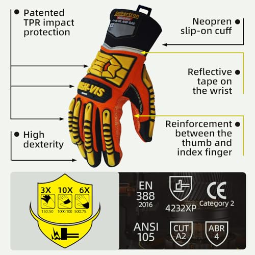 Seibertron High-Vis Series Cut Resistant Reducing Anti-Impact Mechanics Heavy Duty Safety Rescue Oil and Gas Gloves - color: Orange-sdx2 En388 4232xp Pvc Dots Palm+clip, size: X-Small (Pack of 1)