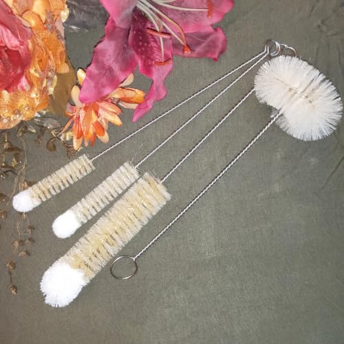 Bottle Brushes Thin Long Handle X 4, Natural Boar Bristle Set