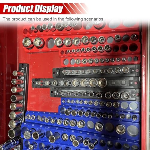 2PCS Magnetic Socket Organizer Set - 1/4 Inch Drive Metric SAE Socket Holder Tool Trays Magnetic Sockets Storage Rail Holds 52 Standard and Deep Sockets for Tool Box Carts Drawer (1/4") - size: 1/4"