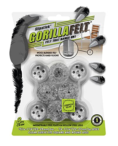 Slipstick GorillaFelt Chair Leg Floor Protectors for Hardwood Floors, Clear Sleeve Felt Pads for Furniture That Stay On, Fits Round & Square Legs, Includes 8 Premium Transparent Chair Socks, CB184 - size: 7/8 Inch - 1-1/8 Inch Sleeve 8 Pack