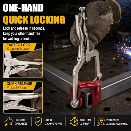 Chumia 2 Pack 90 Degree Corner Clamp 10 Inch Large Right-Angle Clamp with Self Locking Plier for Woodworking, Adjustable Positioning Square Clamping Tool for Cabinet Jig Welding Picture Frame