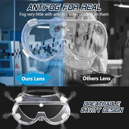 Anti-fog Safety Goggles ANSI Z87.1,Adjustable Chemistry Lab Goggles Over Glasses - color: Transparent 2pcs
