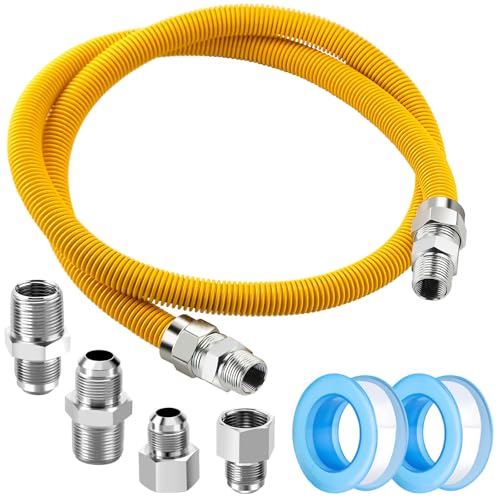 Puxyblue [2026 NEW] 48" Flexible Gas Line Kit for Dryer Stove Range Flexible Stainless Steel Gas Dryer Kit - 5/8" OD(1/2" ID) Dryer Gas Line with Connector 3/4" FIP & 1/2" MIP & 3/4" MIP Fitting