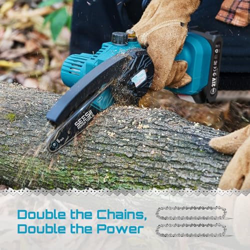 SEESII 6-Inch Mini Chainsaw Cordless with Oiler System - color: Light Blue