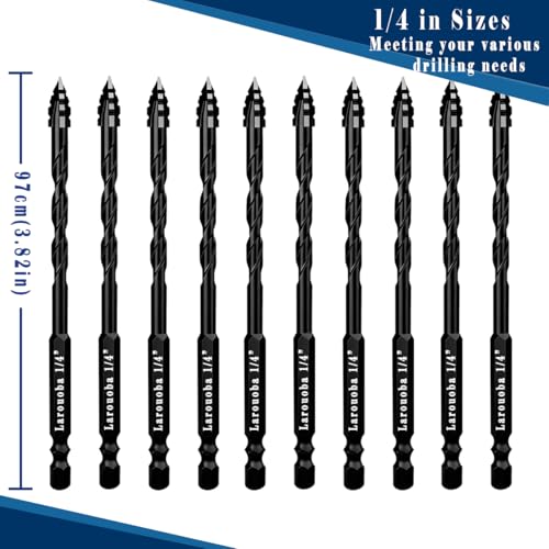 10pc Black 1/4” Serrated Eccentric Masonry Drill Bit, 6mm Serrated Concrete Drill Bit Set for Ceramic Tile Brick Glass Plastic Marble and Wood