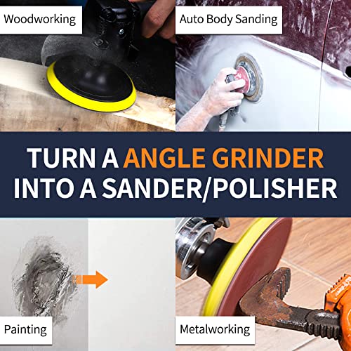Pomsare 5 Inch Upgraded Hook and Loop Backing Pad with 80PCS Sanding Discs, Angle Grinder Attachments with 5/8-11, Drill Sanding Pad for Wood Polishing(40/60/80/120/180/240/320/600 Grit) - style: Reinforced 5 Inch 83 PCS
