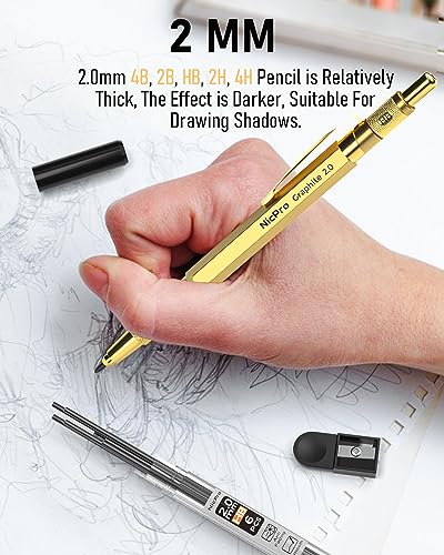 Nicpro 30PCS Art Mechanical Pencils Set in Leather Case-Gold - color: Gold