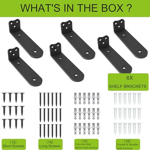 6Inch Black Heavy Duty Floating Shelf Bracket 6 Pack 3-Hole Mount - color: Black 6 Pack, size: 6 Inch