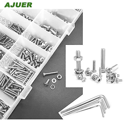 1000pcs ISO7380 M2/M2.5/M3/M4 Button Head Socket Cap Screws, Bolts Nuts Washers Assortment Kit, 304 Stainless Steel Metric Screw Set, Small Bolts and Nuts Kit, - size: sllver 1000pcs hex button haed cup screw