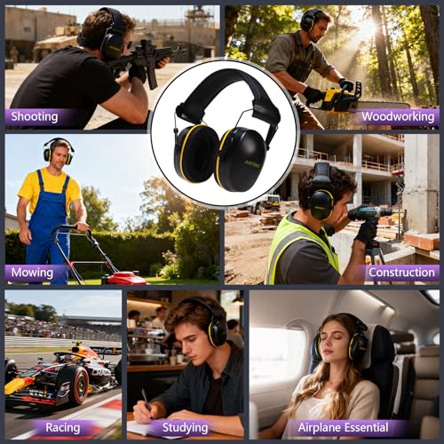 29dB Ear Muffs for Noise Reduction, Retractable Hearing Protection for Shooters, Foldable Noise Cancelling Headphones Kids, Sound Proof Headphones for Adults, for Shooting, Construction, Mowing