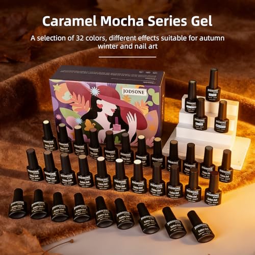 JODSONE 36Pcs Autumn Gel Nail Polish Set 32 Colors with 4 Functional | Base Coat Glitter & Matte Top Coat Nude Brown Gel Polish Set for Salon at Home DIY Nail Art - color: B31