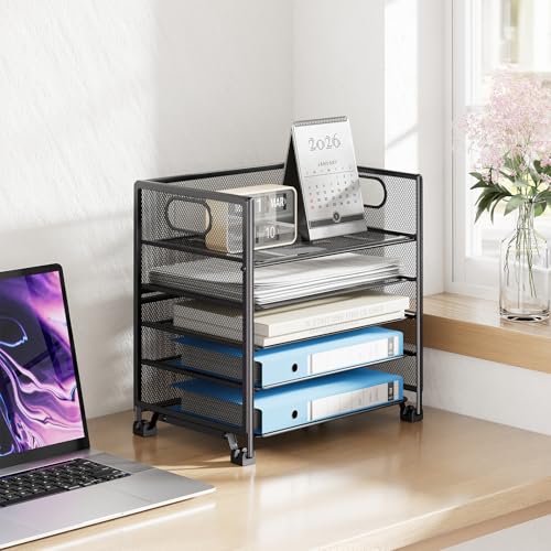 Simple Trending 5-Tier Paper Tray Organizer, File Organizer for Desk, Black - size: 13" x 9" x 13"