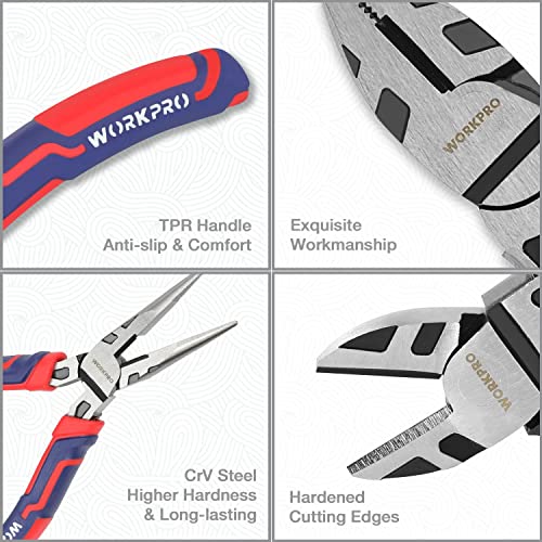 WORKPRO Pliers Set, 5-Piece Premium Cr-V Pliers Kit with Storage Pouch - size: 5-piece