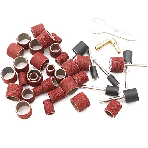 552 Pcs Sanding Drum Set, 504 Pcs 80 120 150 240 320 400 600 Grit Drum Sander Sleeves and 24 Pcs Drum Mandrels,2 Pcs Self-Tightening Drill Chuck and Combination Wrench for Rotary Tool - size: 513PCS