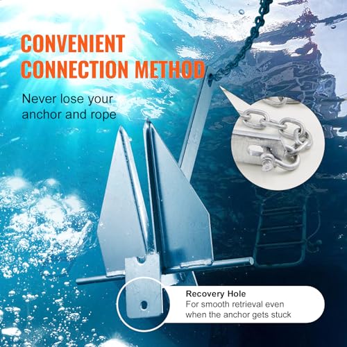 VEVOR Fluke Style Anchor Kit,Hot-Dipped Galvanized Steel Fluke Anchor with 7.9' Chain - size: 13 lbs