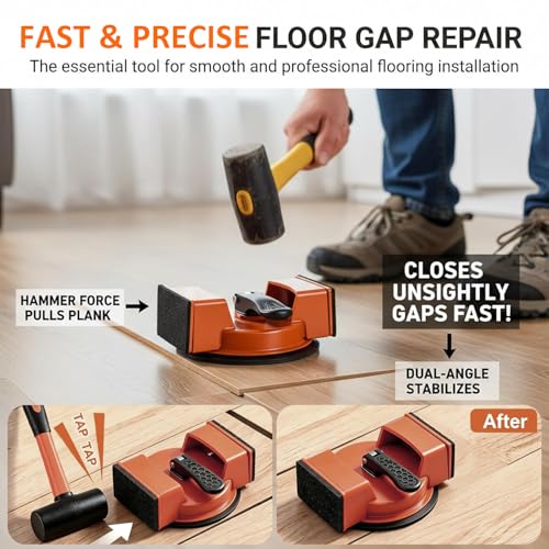Floor Gap Fixer Tool, Heavy Duty Laminate Flooring Repair Kit, Close Unsightly Seams | Dual-Sided Striking Surface, Enhance Suction Cup Tool, for Laminate, Vinly, LVP, Hardwood Floors, Include 5 Sticky Pads