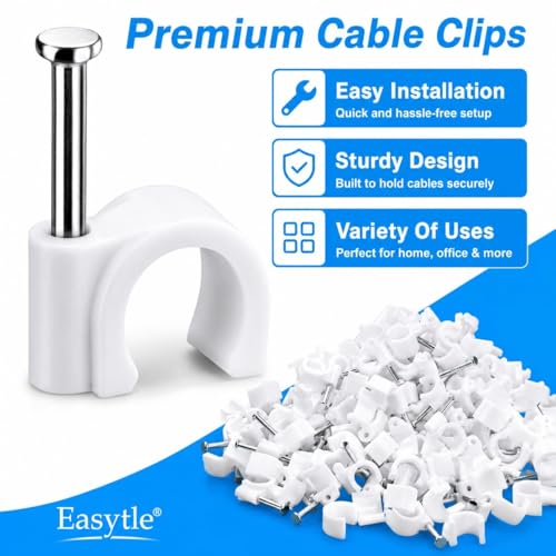 Cable Wire Clips 4mm 6mm 8mm 10mm (Pack of 200) Cable Management RG6 RG59 CAT5 CAT6 RJ45 Electrical Ethernet Dish TV Speaker Wire Cord Tie Holder Single Coaxial Nail Clamps - size: 200 Pcs