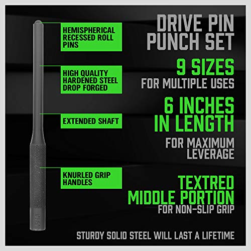 SWANLAKE 9-Pieces Roll Pin Punch Set, Removing Repair Tool with Holder for Automotive, Watch Repair,Jewelry and Craft - color: Roll Pin Punch - Black