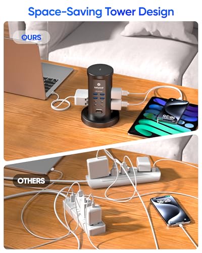 Power Strip Tower, kakyanill Charging Station 9 AC Outlets 8 USB Ports - color: Black, size: 24W