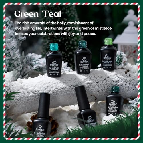 Beetles Green Gel Polish Set - 6 Color Jelly Glitter Sparkle Gel Nail Polish Set, Soak Off UV Nail Lamp Avocado Dark Carnival Nail Art Design Home Salon Gifts for Women - color: A-Mixed Finishes | Green Teal