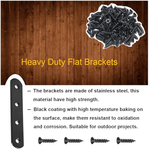 8 Pack Black Straight Brace Brackets 4 Inch Stainless Steel Flat Mending Plates, Heavy Duty Repair Fixing Joining Brackets for Wood Furniture with Screws