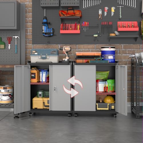 Metal Garage Storage Cabinet with Wheels, Lockable Rolling Tool Cabinet - color: Blackgrey, size: 26" W × 14" D × 31.88" H