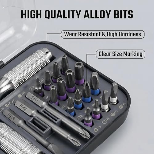 Magnetic Precision Screwdriver Set 39 in 1, Alloy Tool Steel, Multi Bit Magnetic Drive Kit with Detachable Ratchet Handle, Portable Compact Sturdy Tool Case for Furniture Electronics Bicycle
