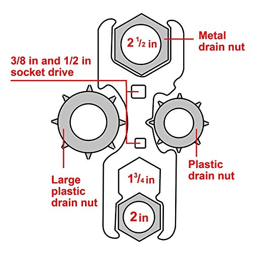 HAUTMEC 3 Way Plumber's Sink Strainer Wrench/Spud Wrench, Fits 1-3/4 inch, 2 inch and 2-1/2 inch Pipe Nuts, Multifunction Tool with 3/8-inch and 1/2-inch Square Drive Holes - color: 3 Way Wrench
