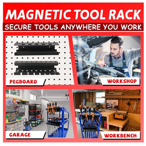ULIBERMAGNET Magnetic Screwdriver Holder,Magnetic Wrench Holder,Heavy Duty Black Metal Tool Storage Organizer,Set of 2 Magnetic Mount Tool Holder for Garage,Workbench,Tool Cart,PegBoard - style: Black Magnetic Screwdriver Wrench Organizer