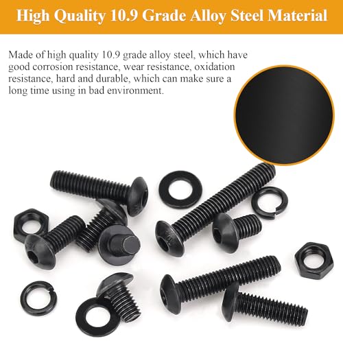 55 Pieces M5 x 10mm Button Head Socket Cap Screws, Thread Pitch 0.8mm, Sutemribor M5 Black Screws, 10.9 Grade Alloy Steel, Black Oxide Finish, Fully Threaded - size: M5 x 10mm, style: Button Head