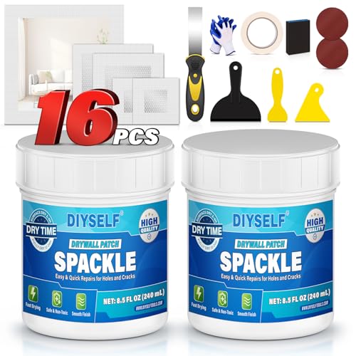 DIYSELF 16-Piece Drywall Repair Kit, Spackle Wall Repair with Mesh Patches - size: 16 Pack