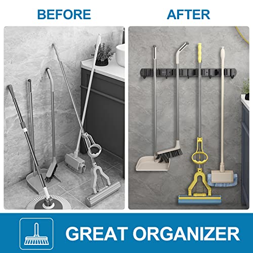 IMILLET Broom Holder Wall Mount,Heavy Duty Garage Organization Broom Hanger - color: 4 Racks with 5 Hooks, size: 1 Pack