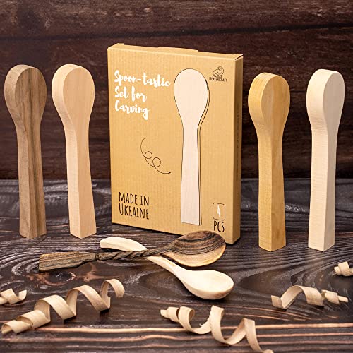 BeaverCraft Wood Carving Spoon Blank BB2 - Unfinished Wood Spoon Carving Kit - Wooden Blank, Basswood Blocks for Whittling