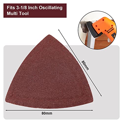 120 Pcs Triangle Sanding Pads, 150 Grits Detail Sander Sandpaper Hook and Loop Sanding Sheet,3-1/8"(80mm) Triangular Sandpaper for 3-1/8" Oscillating Multi Tool, No Holes - size: 150 Grit, style: No Hole