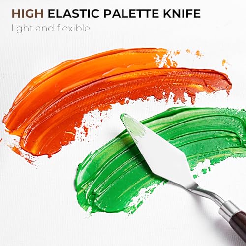Fuumuui 25pcs Paint Brush Set, Professional 9 Shapes with Wide Flat, Filbert, Fan, Dagger, Cat Tongue, Round, Angle, Rigger for Acrylic Oil Watercolor | Includes Palette Knife & Waterproof Canvas Roll - color: Brown