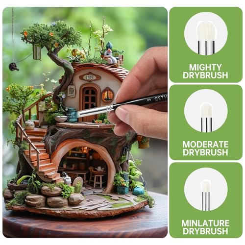 GETHPEN Drybrush Paint Brush Set, 5 Sizes Hobby Detail Paint Brushes | Drybrush Set, Detail Paint Brush Set, 5PC Acrylic Paint Brushes for Tabletop, Citadel, Scale Model, Watercolor Oil Painting - size: 5 Sizes
