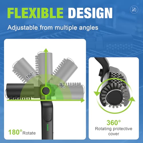 Electric Grill Brush, Cordless Rechargeable BBQ Grill Cleaner with 180° Adjustable Head, Powerful 3-Speed Motor, Stainless Steel Brush Head for Outdoor Grill, BBQ Grates, Gas Grills & Griddles