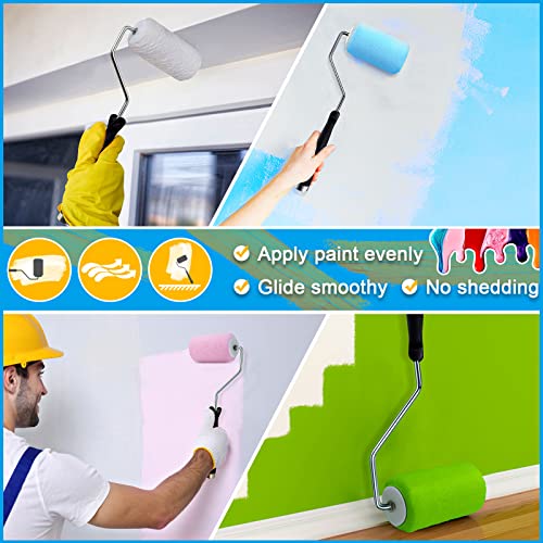 Tessco 2 Pack 4 Inch Paint Roller Kit Self Lock Roller Frame and 6 Cover Set with Durable Anti-fatigue Soft Grip Handle Paint Supplies and Tools for Home Improve Painting Walls