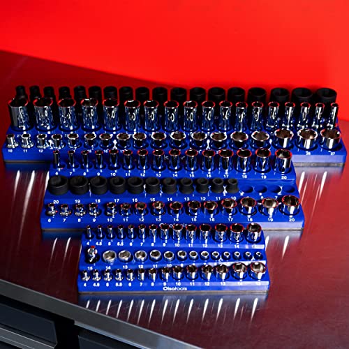 Olsa Tools Magnetic Socket Holder 1/4 -Inch Drive Metric, Blue, 54 Slots - color: Blue, size: 1/2-Inch Drive, Metric
