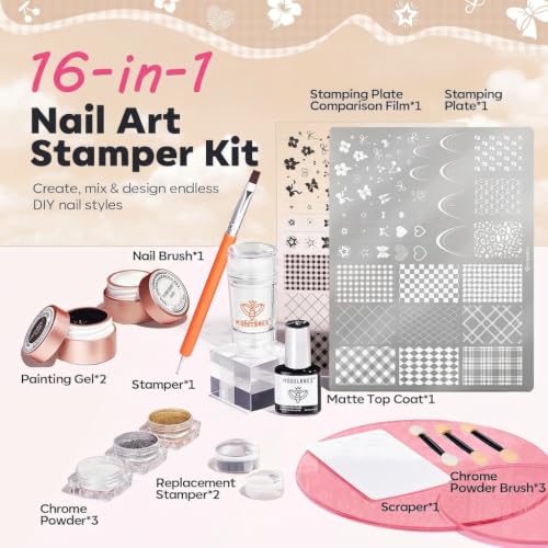 modelones 16Pcs Nail Stamping Kit French Tip Stamper Plaid Nail Stamp Plate - color: A A A1 Classic Plaid Elegance