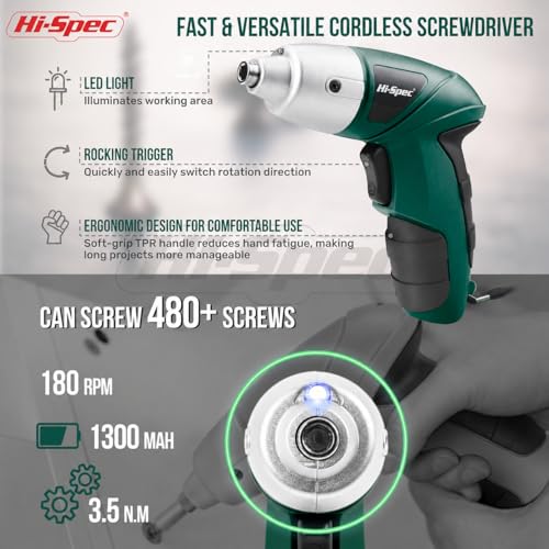 Hi-Spec 3.6V USB Electric Screwdriver for Home Repairs and Assembly, Green - color: Green
