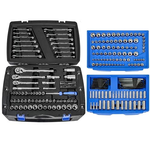 266PCS Tool Set, Socket Ratchet Wrench Tool Kit with Portable Drawer Tool Box, Complete Tool Box Set Hand Tool Set with Storage Case, Mechanic Tool Set for Home Auto Repair Garage DIY - color: 266pcs - Black&blue