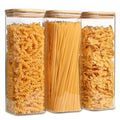 ComSaf Pasta Containers Storage 2.2 Qt, Spaghetti Jar, Set of 3 Tall Jars | Glass Storage Containers with Lids, 11.3-inch High Glass Kitchen Canisters Square, Cereal, Noodles, Oats, Dry Food, BPA Free - size: 2.2Qt*3