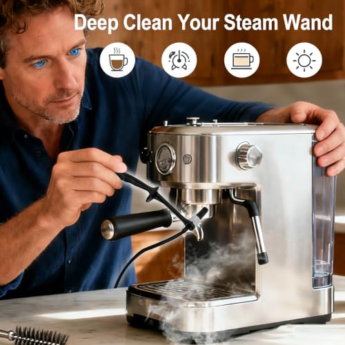 Espresso Machine Cleaning Brush with 36 Inch Silicone Hose Steam Wand Tool - color: Black