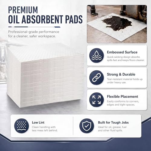 Hoolerry 100 Pcs Oil Absorbent Pad for Spill, 9.8 x 13 Inch, White - color: White, size: 9.8 x 13 Inch